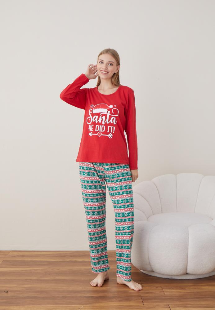 Pijama Dama Craciun " SANTA HE DID IT" ,maneca lunga ,pantaloni lungi,Engros